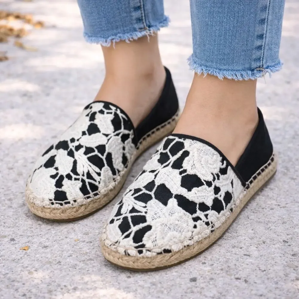 Cole Haan Black Floral Embroidered Lace Espadrille